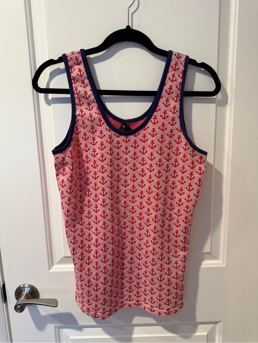 Vintage Navy Trim Anchor Print Tank Top - Red & White